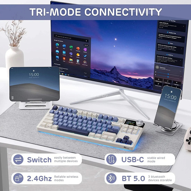 Клавиатура Royal Kludge RK S85 Horizon Blue Beige switch (голубая)
