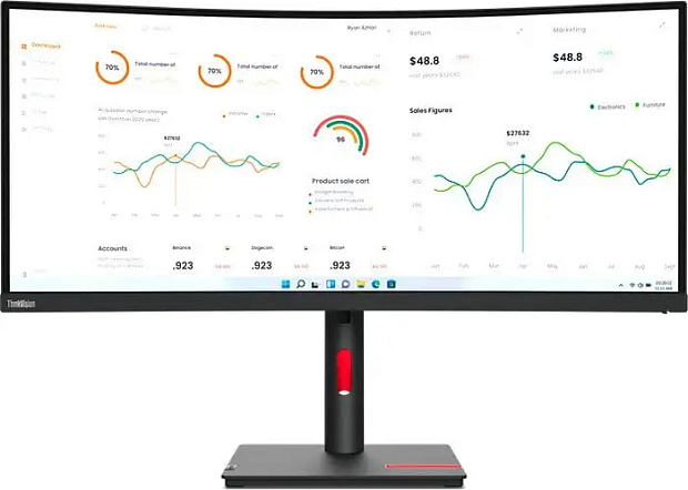 Монитор Lenovo ThinkVision T34w-30, 34" 4K Curved, DP, USB TypeC, Ethernet 63D4GAT1EU, Китай