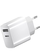 Сетевое зарядное устройство Borasco PD 20W + QC 3.0, USB-A, USB-C (белое)