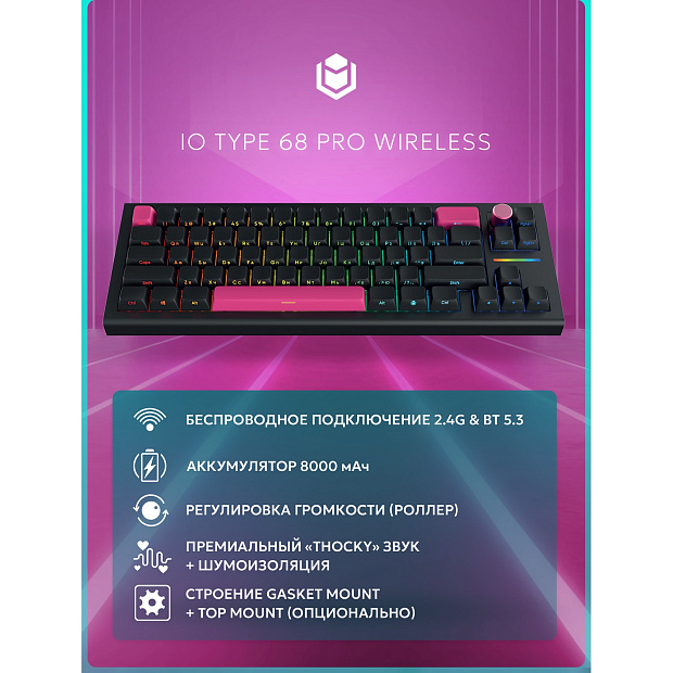 Клавиатура беспроводная IO by Red Square Type 68 Pro g3ms Aquamarine io272 (черный)