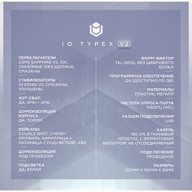 Клавиатура проводная IO by Red Square Typex v2 g3ms Sapphire io215 (фиолетовая)